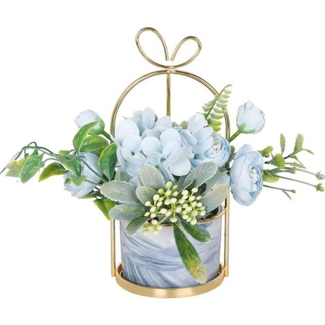 Fleurs artificielles en soie avec vase, composition florale d'hortensias et de chrysanthèmes artificiels pour la maison, la décoration de mariage, la décoration de table, le salon-AquaForge (1/5)