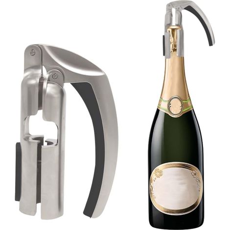 Ouvre-bouteille à champagne. Idéal pour les réunions de famille, les bars et les dégustations de vin. Fabriqué en alliage d'aluminium argenté résistant. (1/5)