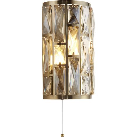 Applique avec interrupteur métal verre fumé hauteur 27 cm laiton antique champagne E14 2 lampes (1/3)