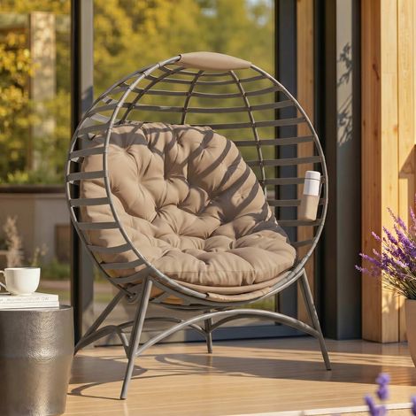 Chaise de jardin en rotin Chaise de jardin en rotin avec coussins Chaise de salon en rotin pliante 118 x 77 x 139 cm (1/5)