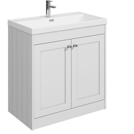 Balterley Butterton 800mm Floor Standing 2 Door Unit with Thin Edge Basin 1 Tap Hole - Satin White