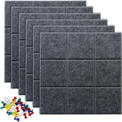 Kork-Wandtafel 30 x 30 cm – 6 selbstklebende Filzfolien – Pinnwand mit 30 Reißzwecken für Büro und Zuhause, Dunkelgrau (1/5)