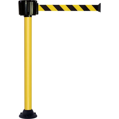 Poteau alu jaune à sangle grande longueur hachurée jaune/noir 12m x 50mm sur socle fixe - 2810074