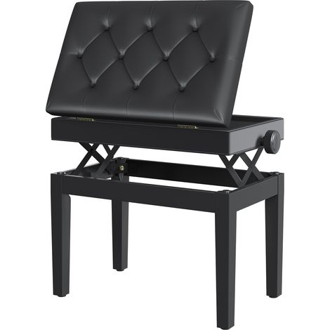 Panca per pianoforte con vano portaoggetti e altezza regolabile 54,5 x 33 x 48-58 cm nera (1/5)