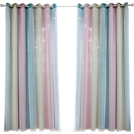 Rideaux à étoiles doubles ajourées, rideaux à étoiles double épaisseur, adaptés aux chambres d'enfants, chambres de filles, chambres d'enfants colorées avec voile, rideaux pour enfants (1/5)