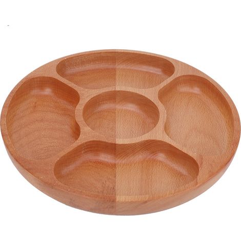 Plateau rond en bois compartimenté pour desserts et collations (30 cm) (1/5)