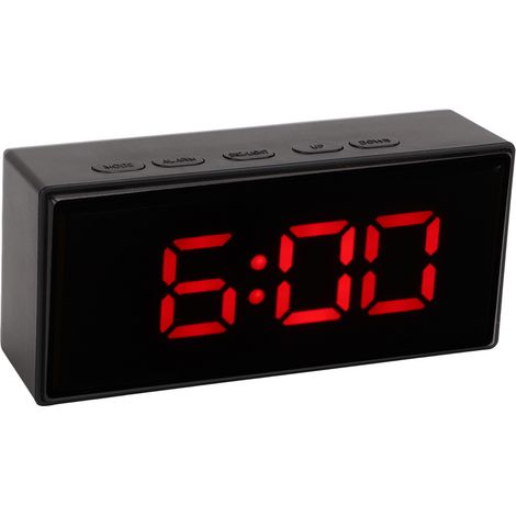 Réveil électronique à finition miroir avec affichage numérique LED intelligent sensible à la lumière, deux modes d'affichage, fonction snooze et indicateur rouge. (1/5)