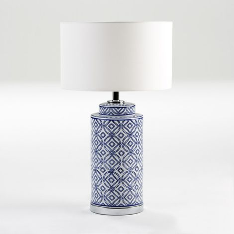 Lampe de Table 20x20x51 Céramique Bleu/Blanc sans écran