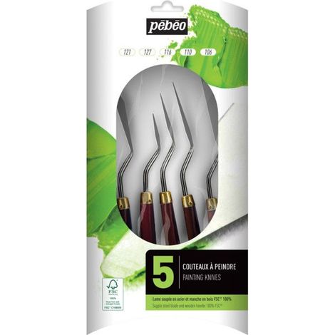 Couteaux à peindre - 5 formes et tailles - Lame acier souple - Acrylique - Huile - Pébéo (1/3)