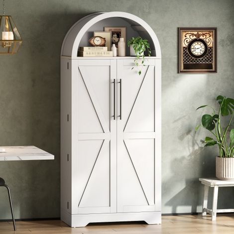 165 × 70 × 40 cm, meuble bombé, vitrine, avec une étagère au-dessus de la porte et une partie supérieure ouverte, convient pour la cuisine, la salle à manger, le salon et la chambre, blanc (1/5)