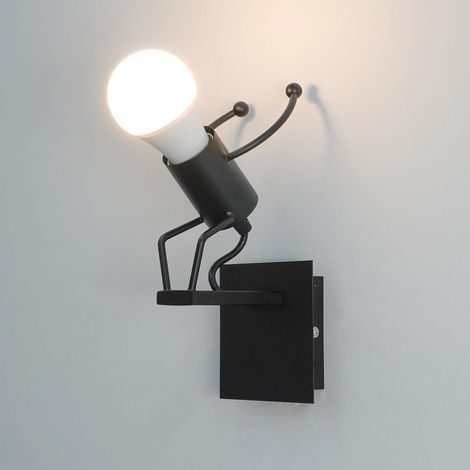 Applique Murale Intérieure Silhouette Humaine,Luminaire Mural Industriel Rétro avec Douille E27 pour Chambre,Enfant,Chevet,Salle de Bain (Ampoule Non Comprise) [Classe énergétique F] (1/5)