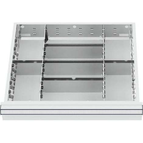 Compartimentage de tiroir STIER, séparations en métal, BLH 75 mm, dimensions intérieures 500x450 mm, 8 casiers