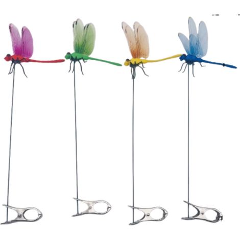 Irovami Lot de 4 libellules papillons à clipser pour décoration de jardinage, autocollants muraux décoratifs pour la maison et le jardin. (1/5)