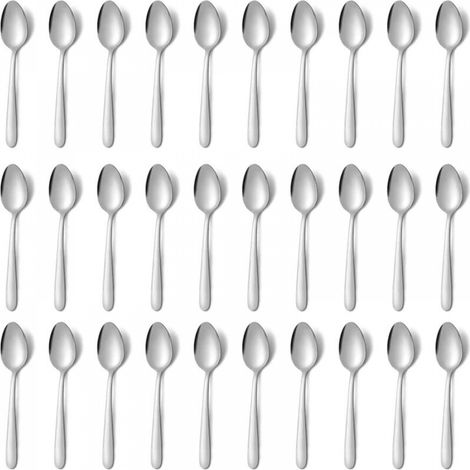 Ensemble de 30 cuillères à café en acier inoxydable argenté (12cm2,6cm1,5mm), lavables au lave-vaisselle, cuillères, cuillères à café, cuillères à café de cuisine. (1/5)