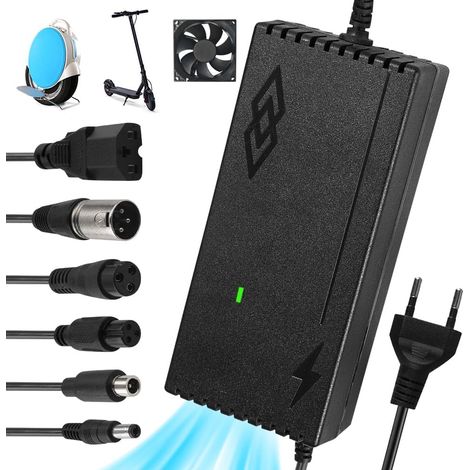 Cargador para patinete eléctrico de 54,6 V y 2 A, adaptador de corriente para batería con 6 conectores, cargador universal para patinete eléctrico, hoverboard y bicicleta eléctrica con indicador LED d