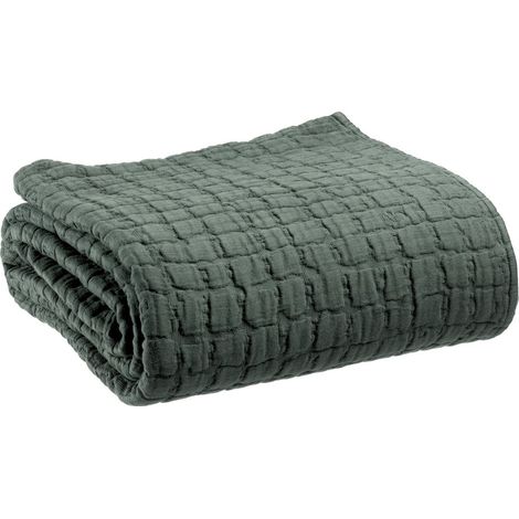 Couvre-lit en Coton Stonewashed pour Chambre Jeté de Lit Coloris Thym 240 x 260 cm - PANGIVO (1/2)