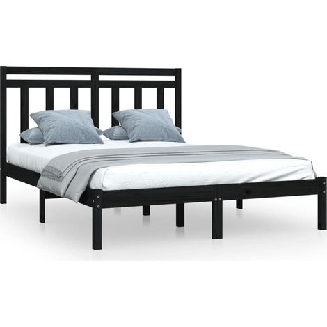 Maison Exclusive - Cadre de lit sans matelas noir 150x200 cm bois massif