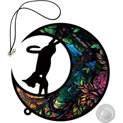 Dekoration Katze mit Mond aus Acryl Bunte Katzenanhänger mit