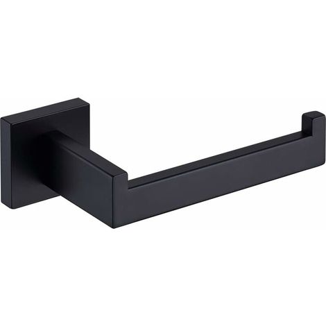 Portarotolo da parete nero opaco, adatto per bagni e cucine, realizzato in acciaio inox, dal design moderno e squadrato. (1/5)
