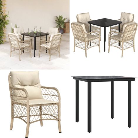 5-tlg. Garten-Essgruppe mit Kissen Beige Poly Rattan - Gartenstuhl - Gartenessgruppe (1/5)