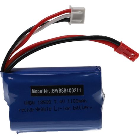 vhbw batteria con BEC compatibile con MJX T10, T11, T34 modellismo (1100mAh, 7,4V, Li-Ion, 55 x 37 x 19 mm)