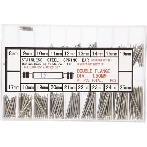 Ensemble de 270 goupilles à ressort en acier inoxydable pour bracelets de montre de 8 à 25 mm (1/5)