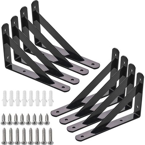 8 Pcs Supports Triangulaires de 90 Degrés en Acier, Equerre Etagere Murale, Équerres Étagères 200mm x 120mm, Support d'angle Brace (Noir) (1/5)