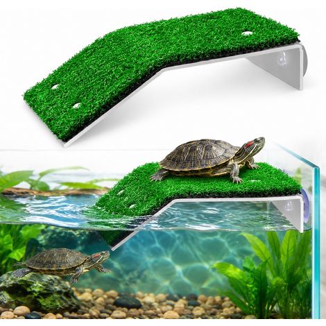 Plateforme de sechage tortue aquarium, gazon artificiel, ventouses, cadre plastique (1/5)