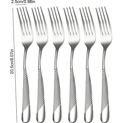 (Ensemble de 6 pièces avec fourchettes) Ensemble de couverts haut de gamme en acier inoxydable argenté à motif diamant (1/3)