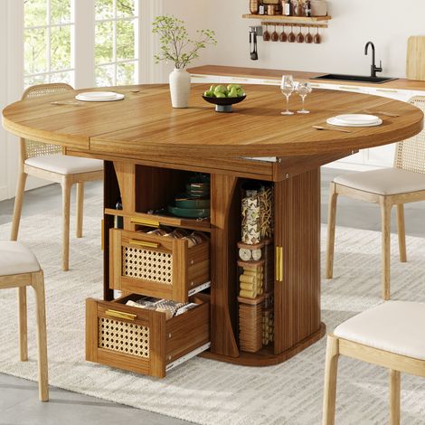MEUBLIV Mesa de comedor extensible 118/158 x 118 cm efecto madera con almacenaje (1/5)