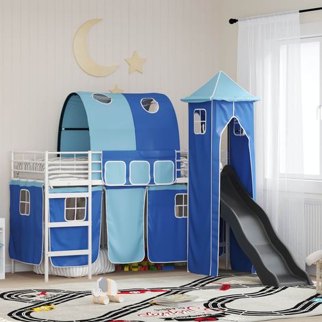 vidaXL Lit mezzanine pour enfants Blanc et Bleu 90 x 190 cm Métал