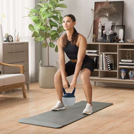6-kg-Kettlebell – Aosom.fr x FFHandball-Kooperation – Hantel mit rutschfestem Griff, grau und blau (1/5)