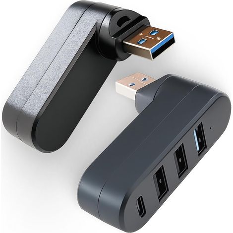 2PCS Hub 3.0 Rotatif 90°/180° avec 3 Ports USB et 1 Port USB C, Mini Hub USB 180° pour Ordinateur Portable, PC, Multiprise USB Voiture, Répartiteur Compact pour Transfert Rapide (1/5)