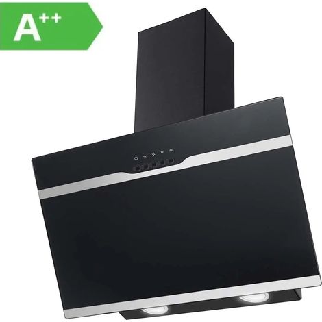 Hotte décorative inclinée 60 cm – Débit d'air 350 m³/h – 3 vitesses – Classe A++ – Niveau sonore 56 dB – Évacuation ou recyclage (1/5)