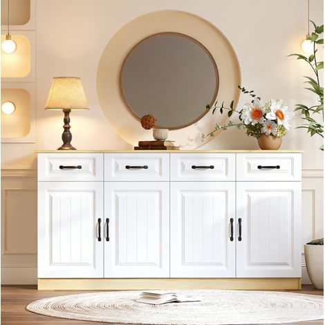 MEUBLIV Sideboard 160 cm weiß und Holzdekor – 4 Schubladen, 4 Türen (1/5)