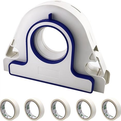 Juego de 6 piezas para aplicar cinta adhesiva con 5 rollos de cinta blanca de 25 mm - Soporte portátil
