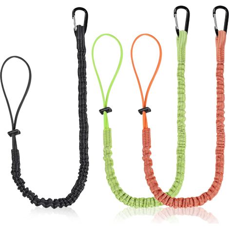 Set di 3 cordini portautensili, cinghia con moschettoni, cordino retrattile, adatto per cacciaviti, pinze e chiavi inglesi (nero/rosso/verde) (1/5)
