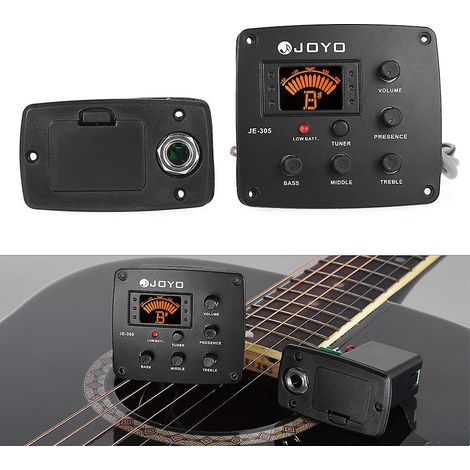 Préampli pour guitare acoustique JOYO JE-305 avec micro piézo, égaliseur 4 bandes, accordeur et écran LCD.