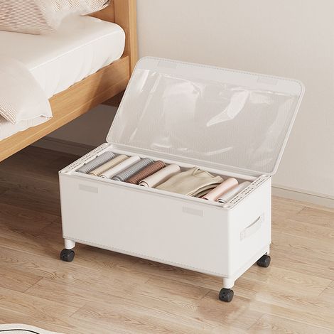 Contenant De Rangement Sous Lit - Avec Roulettes - Structure En Métal Et Tissu Oxford - 57 X 30 X 29 Cm - Blanc - 1 Pièce (1/5)