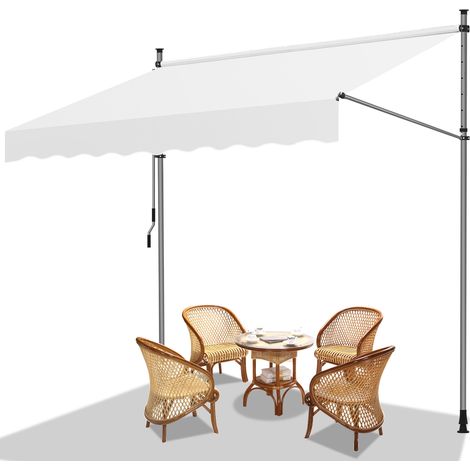 Jiubiaz Markise Klemmmarkise Balkonmarkise Creme mit Handkurbel ohne Bohren Sonnenschutz UV-Schutz und wasserfestund höhenverstellbar 350cm