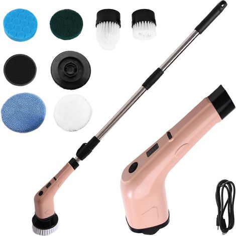 Brosse de nettoyage électrique sans fil puissante avec rallonge réglable, long manche et têtes de brosse remplaçables A (1/5)