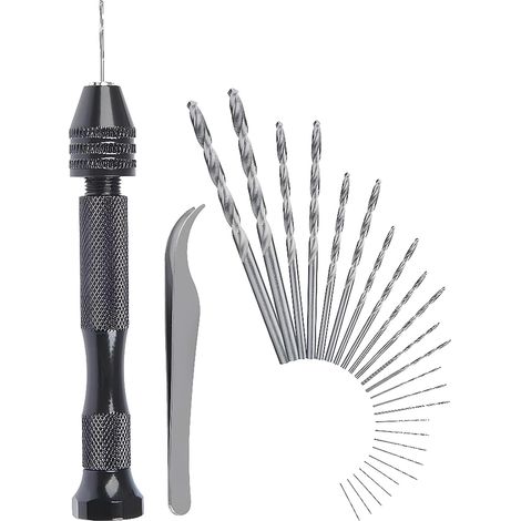 Perceuse à Main Hand Drill Ajustable Hélicoïdaux de Main Kit 25 Pieces Mini Foret Fraise Twist Pour Modèle Noyer Ambre Olive Nut (1/5)