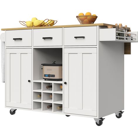 CAIziChariot cuisine blanc plateau bois, étagère épices, porte-serviettes (1/5)