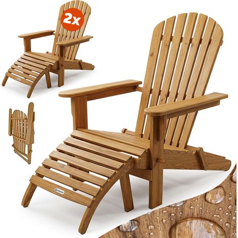 Casaria 2x Chaise longue transat Adirondack en bois d'acacia avec repose-pieds Bain de soleil Siège de jardin pliable Extérieur balcon terrasse (1/5)