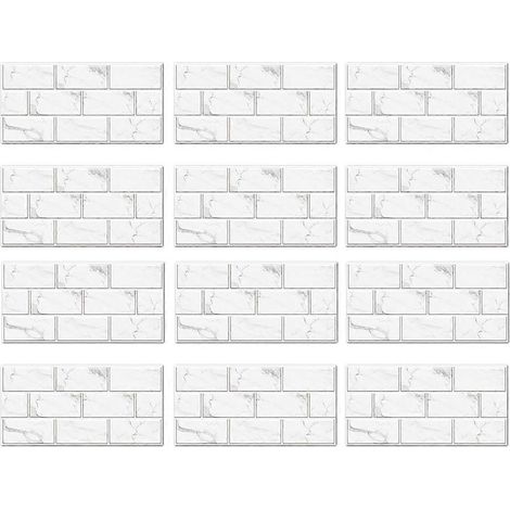 Selbstklebende Wandfliesen, 12 Stück, weiße Marmoroptik, PVC, für die Küche, 30 x 15 cm (12 x 6 Zoll), weiß (1/5)