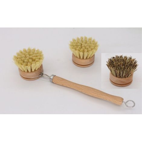 Brosse à vaisselle naturelle en bambou écologique, 3 têtes de rechange (1/5)