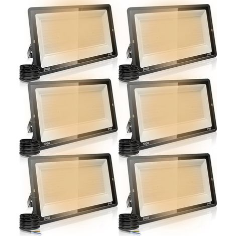 【6PCS】500W Projecteur LED Exterieur 50000LM IP66 Imperméable spot led exterieur Super Brillant Eclairage Extérieur Blanc Chaud(3000k) Sécurité spot led pour stades, usines, Parking, garage, jardi (1/5)
