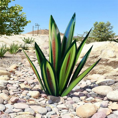 Rustikale Tequila-Skulptur – Dekorative Kunststatue für Zuhause, Gartenfigur, 9 Blätter, Agavenpflanze aus Metall für den Außenbereich – 55 cm, Grün (1/5)