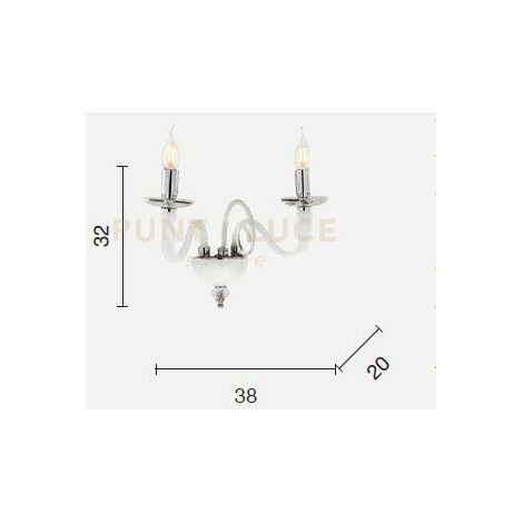 APPLIQUE DEBUSSY 2 LUCI BIANCO SATINATO CROMO ATTACCO E14 L.38CM