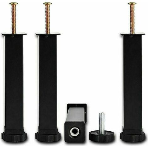 YMYNY – 4 Stück Bettbeine aus Metall zum Einschrauben, universelle Lattenrostfüße, schwarze Möbelbeine, Bettrostbeine ohne Bohren, verstellbare Höhe: 20 cm (+2 cm), quadratisch 3 x 3,5 cm (1/4)
